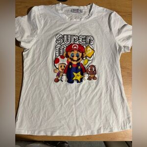 SWANK White Short Sleeve Tee with Super Mario Design